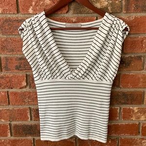 Zara White & Black Stripe Surplice Sweater Top